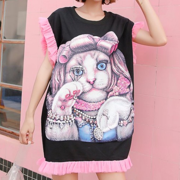 Rare  Cat Long Loose T-Shirt. - Picture 6 of 10